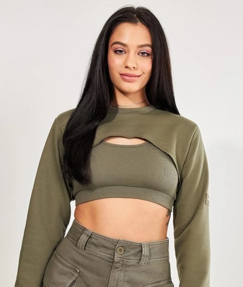 Imagem: Cropped Verde Militar Moletom Leve