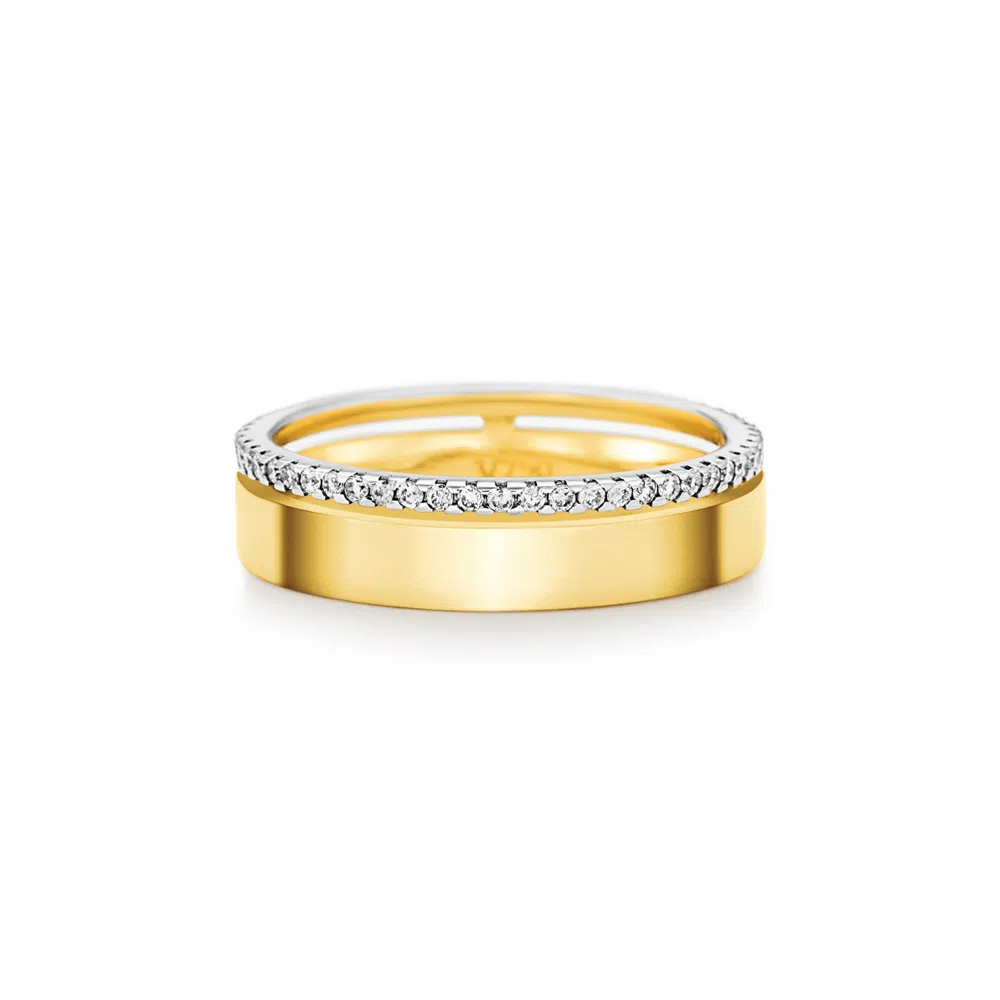 Imagem Aliança Ouro Amarelo E Branco Com Diamantes Love Me