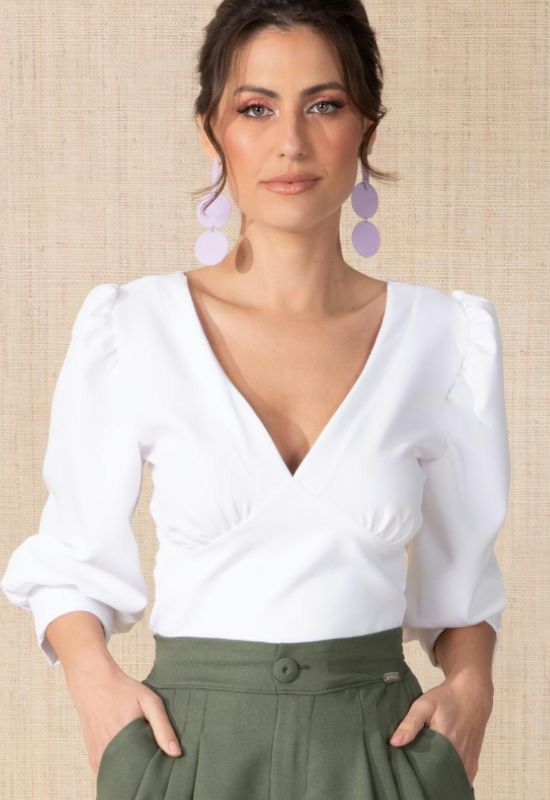 Imagem Cropped Elegante Branco Com Franzido 