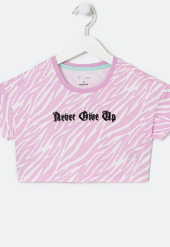 Imagem Cropped Infantil Rosa Com Estampa Animal Print de Zebra 