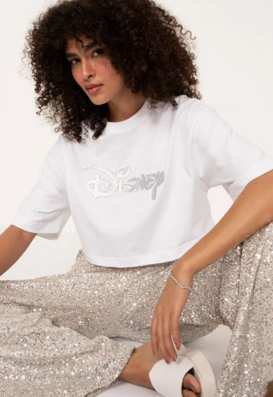 Imagem Cropped Paetê Branco Manga Disney