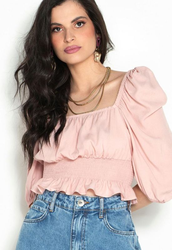 Imagem Cropped Viscose Manga Rosa