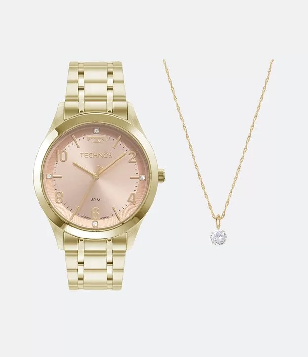 Imagem Kit Relógio Technos Feminino Com Pulseira E Caixa Em Aço 2036Mpr/K1C Dourado