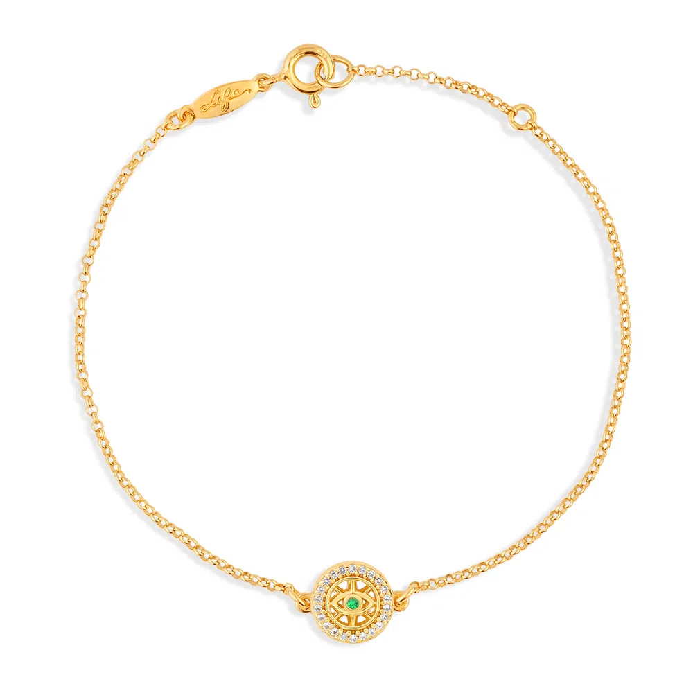 Imagem Pulseira Life Olho De Deus Verde Com Banho De Ouro Amarelo