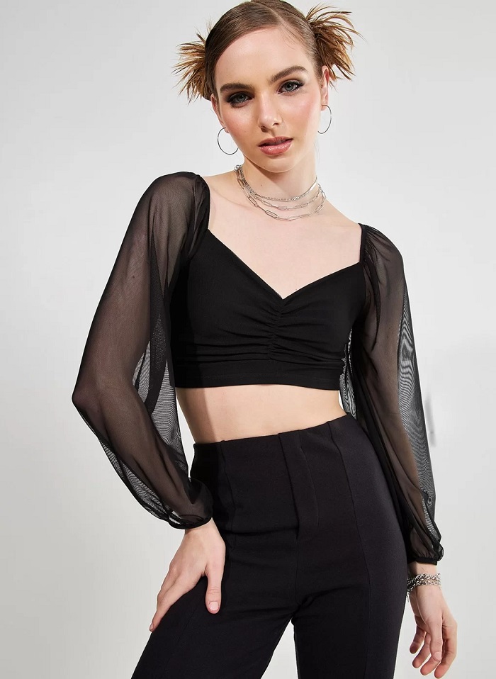 Imagem Cropped Transparente Em Tule Preto