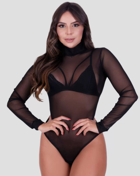 Imagem: Body gola alta escuro transparente