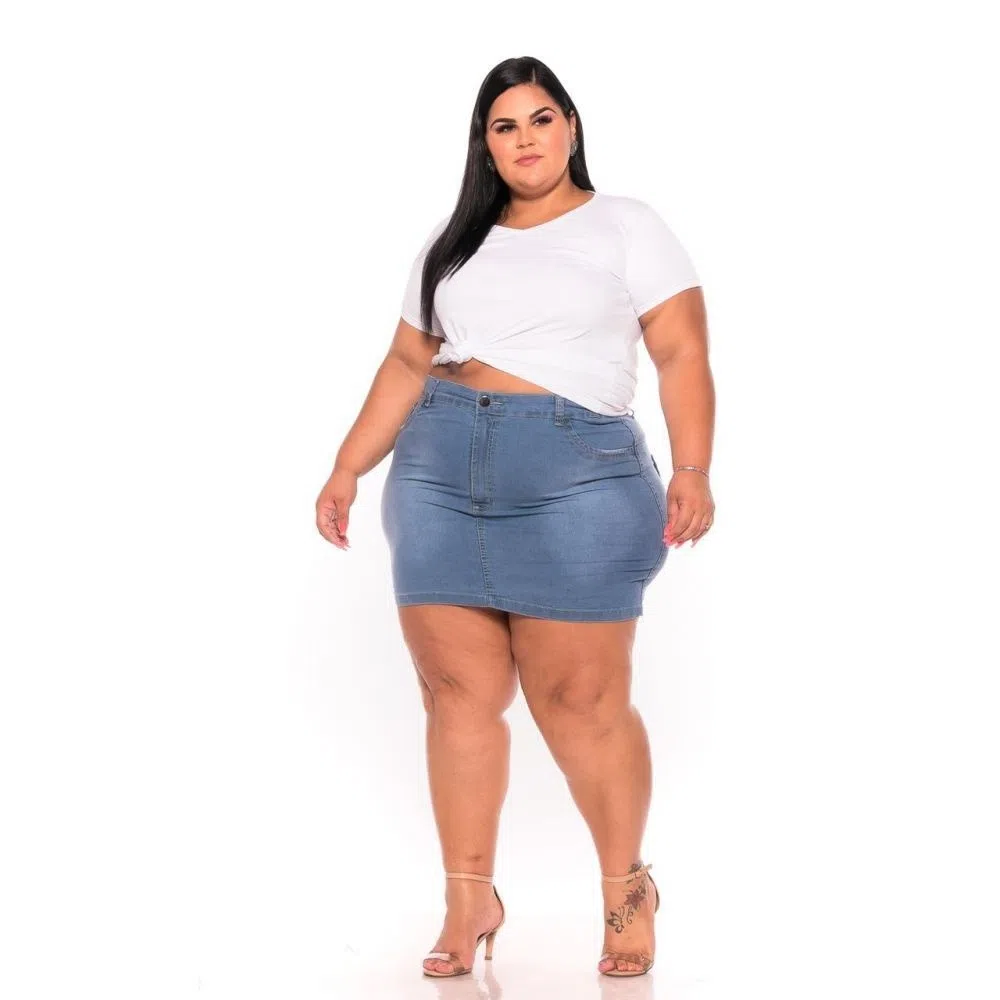 Imagem Minissaia plus size jeans claro