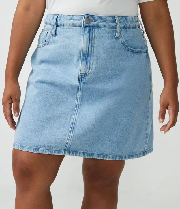 Imagem Minissaia jeans plus size azul evasê