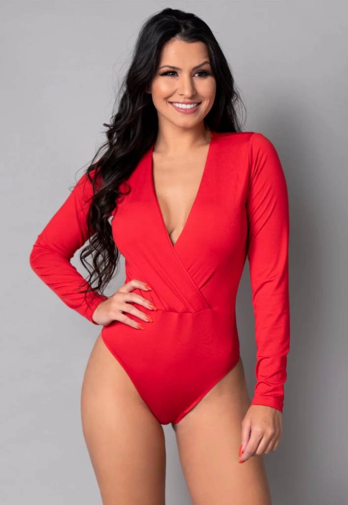 Imagem Body Vermelho Manga Longa Transpassado Collant