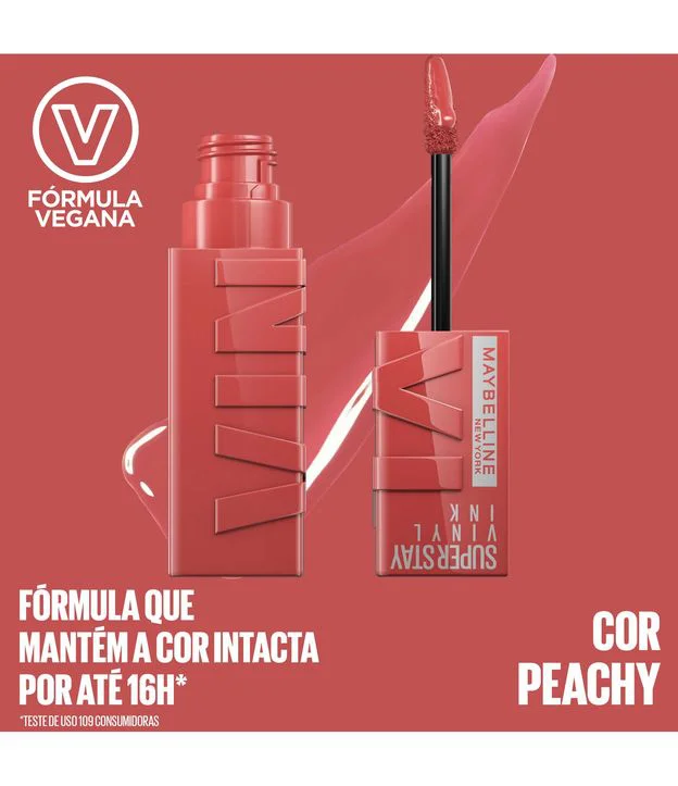 Imagem Com Batom Líquido Ny Superstay Vinyl Ink Maybelline Peachy