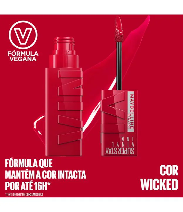 Imagem com Batom Líquido NY SuperStay Vinyl Ink Maybelline WICKED