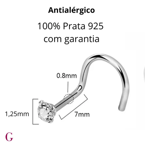 Imagem Com Piercing Nariz Nostril Zircônia 1,25Mm Prata 925