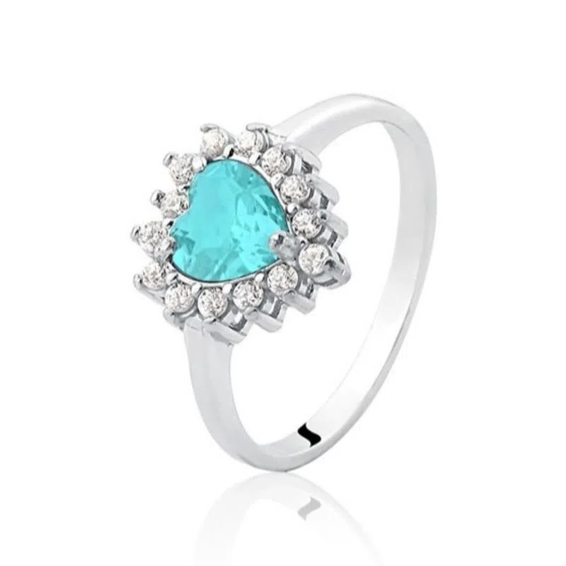 Imagem com Anel De Prata Coração Zircônia Azul Claro Sal Do Mar