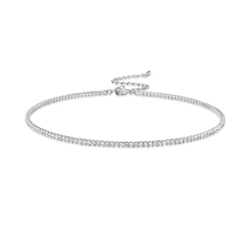 Imagem com Colar Choker Riviera Rígida Zircônias Semi Joia Banho Ródio