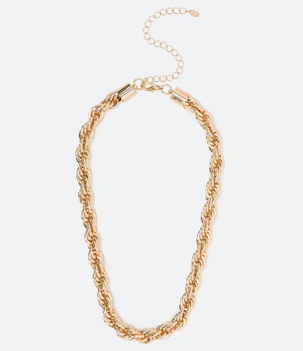 Imagem com Colar Médio Em Metal Correntaria Torcida Grossa Dourado