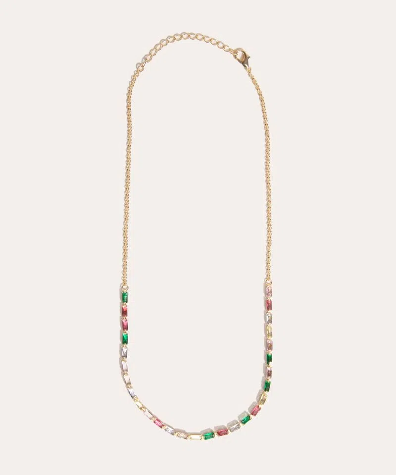 Imagem com Colar Pedras Coloridas Dourado – Único
