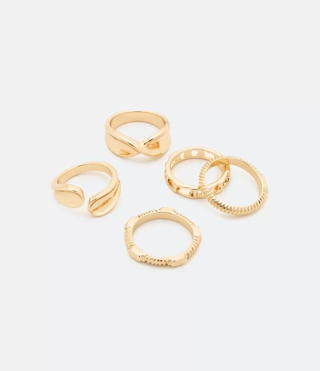 Imagem com Kit 05 Anéis Em Metal Em Diferentes Formatos Dourado