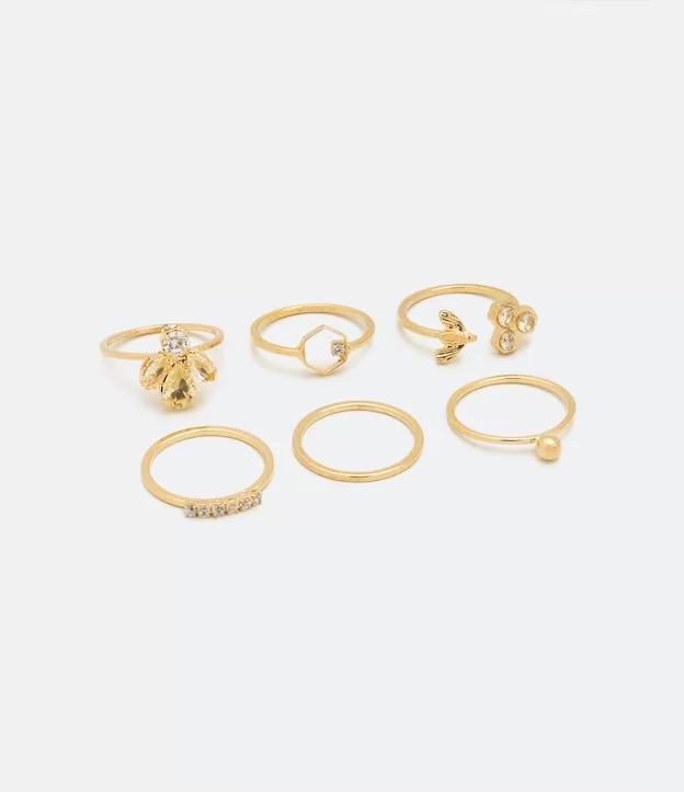 Imagem com Kit 06 Anéis Em Metal Finos Com Elementos De Abelha Dourado