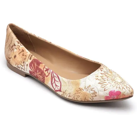 Imagem com Sapatilha feminina estampa floral bico fino casual conforto rubim calçados bege