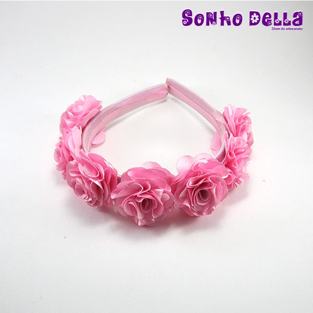 Imagem com Tiara Infantil Com Flores Rosa