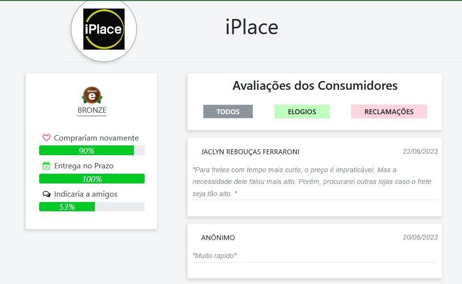 Imagem Com Reputação Da Iplace No Ebit 