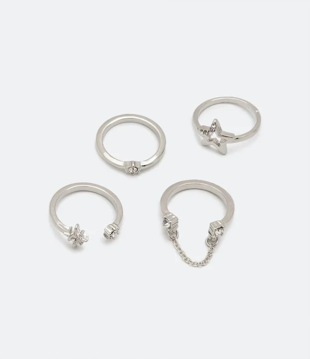 Imagem com Kit 04 Anéis Em Metal Em Modelos Diferenciados Prata