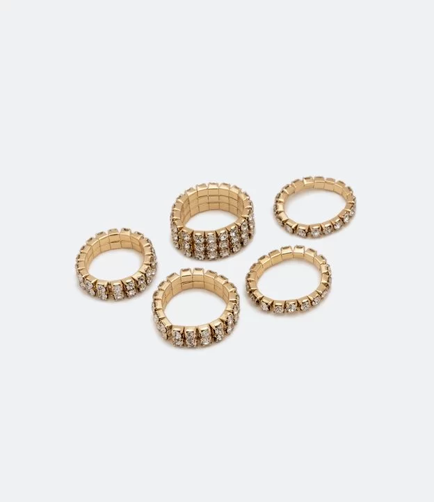 Imagem com Kit 05 Anéis Variados Em Malha De Strass Dourado