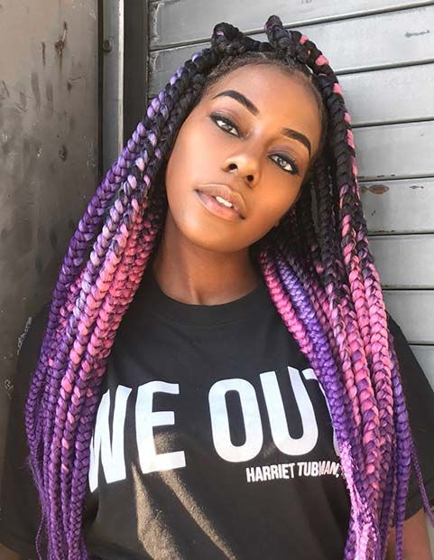 Imagem com box braids rosa com roxo