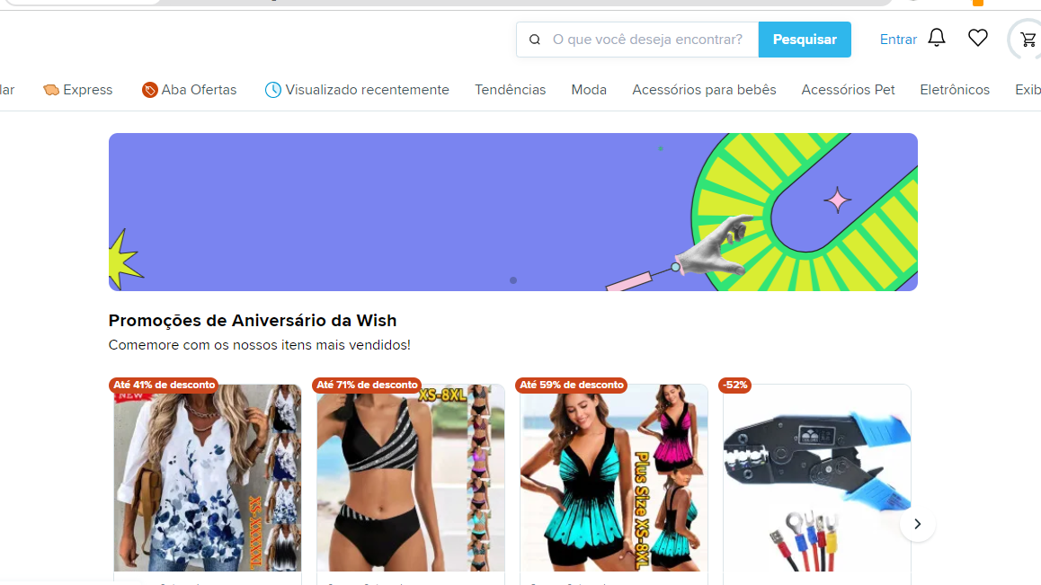 Imagem com site da Wish