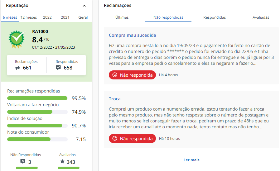 Imagem com Reputação da Posthaus no Reclame Aqui