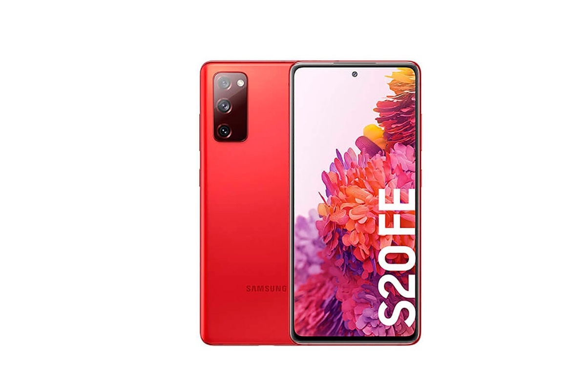 a imagem ilustra um celular Samsung S20 Fe na cor vermelho 