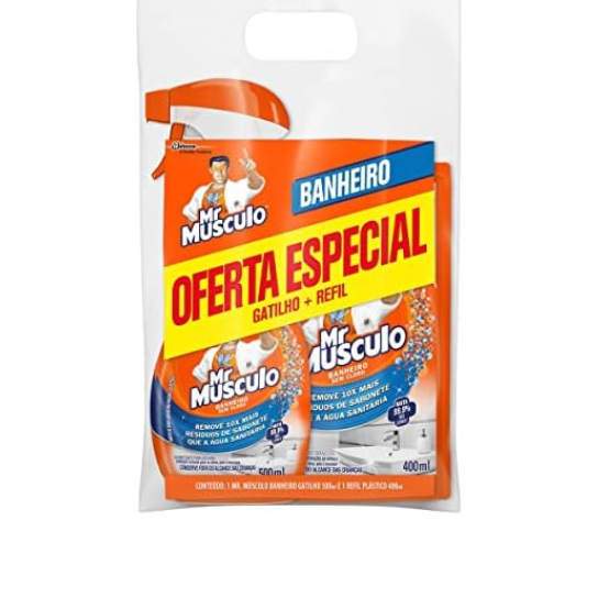Kit Desinfetante Banheiro Mr Músculo 500Ml Borrifador + Refil 400Ml, Mr. Músculo Imagem Com Kit Desinfetante Banheiro Mr Músculo 500Ml Borrifador + Refil 400Ml, Mr. Músculo