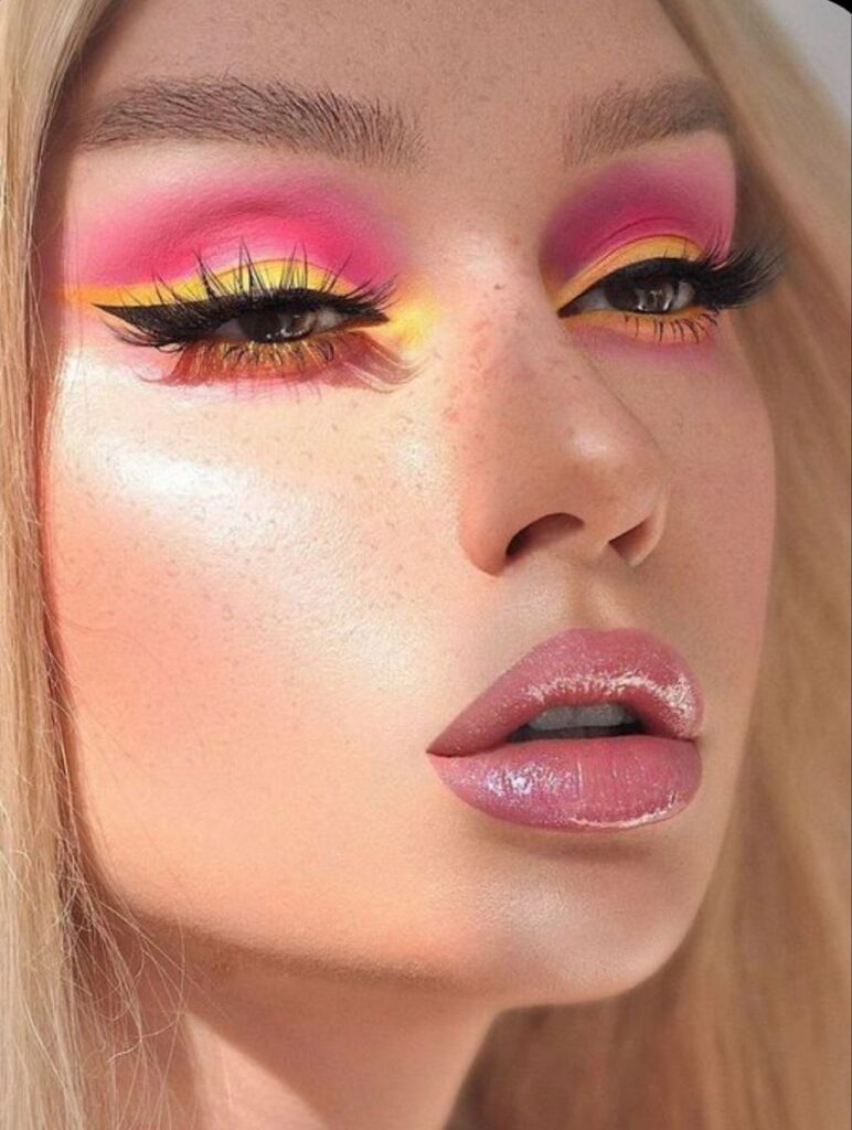 Imagem Com Maquiagem Neon Rosa Com Amarelo