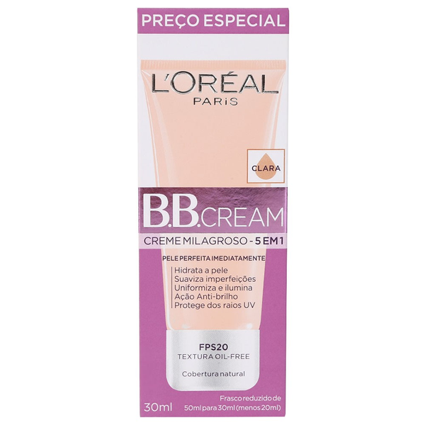 Base Bb Cream L'oréal Paris Dermo Expertise Cor Clara Fps 20, 30Ml Imagem Com Base Bb Cream L'oréal Paris Dermo Expertise Cor Clara Fps 20, 30Ml