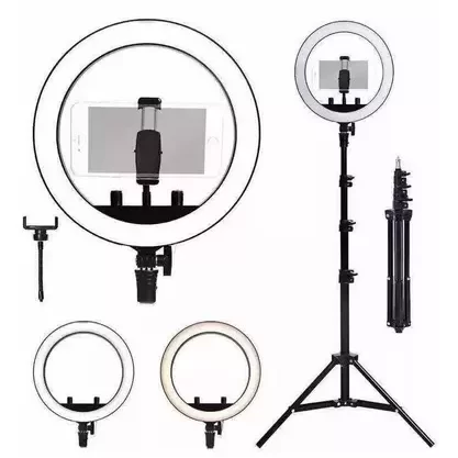 Imagem Com Cadina Kit Completo Ring Light Com Tripé Dimmer Youtuber Selfie Pro