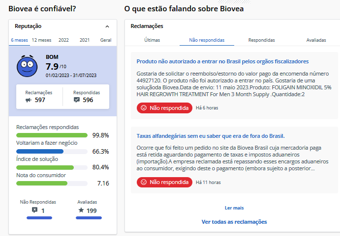 Imagem Com Nota No Reclame Aqui Biovea