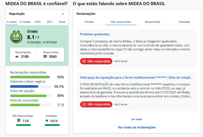 Imagem com Midea do Brasil é Confiável? Nota no Reclame Aqui