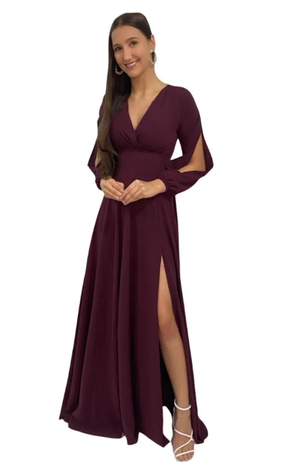 Vestido Marsala Madrinha Longo Com Manga Longa Jade