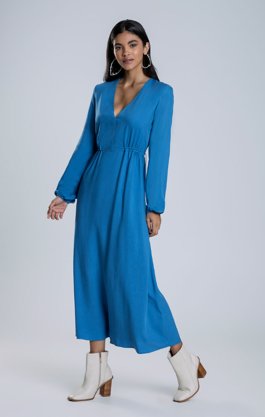 Vestido azul royal manga longa