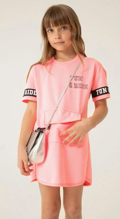 Vestido neon infantil com bolso "fun & ride"