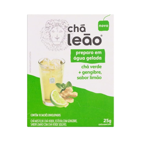 Imagem Com Chá Gelado Leão Chá Verde, Gengibre E Limão 10 Sachês