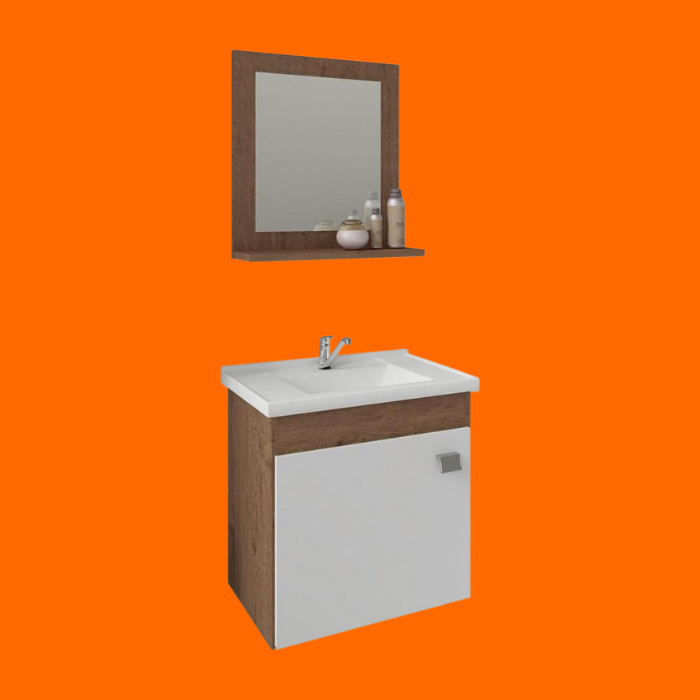 Gabinete De Banheiro 100% Mdf Iris 44 Cm Com Espelho Amendoa/Branco - Mgm