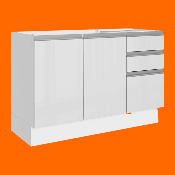 Balcão Gabinete De Pia Madesa Acordes 100% Mdf 120 Cm 3 Portas E 2 Gavetas - Portas Branco Balcão Gabinete De Pia Madesa Acordes 100% Mdf 120 Cm 3 Portas E 2 Gavetas - Portas Branco