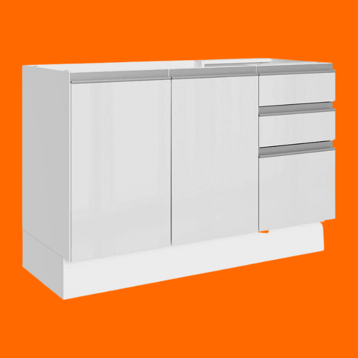 Balcão Gabinete De Pia Madesa Acordes 100% Mdf 120 Cm 3 Portas E 2 Gavetas - Portas Branco