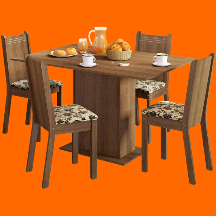 Conjunto Mesa Lexy Tampo De Madeira Com 4 Cadeiras - Madesa