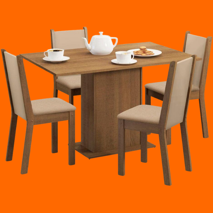 Conjunto Talita Mesa Tampo De Madeira Com 4 Cadeiras - Madesa Conjunto Talita Mesa Tampo De Madeira Com 4 Cadeiras - Madesa