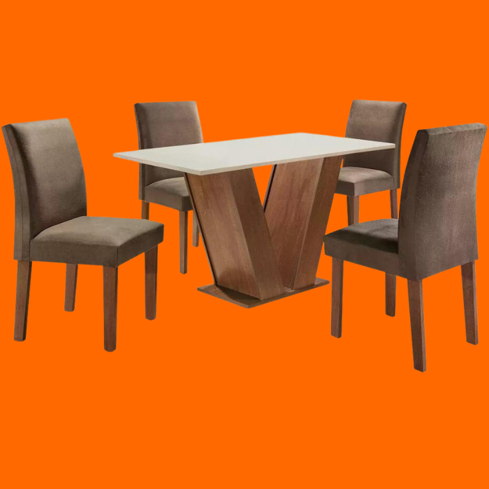 Conjunto Sala De Jantar Mesa Tampo Mdf 4 Cadeiras Espanha - Siena Móveis Conjunto Sala De Jantar Mesa Tampo Mdf 4 Cadeiras Espanha - Siena Móveis