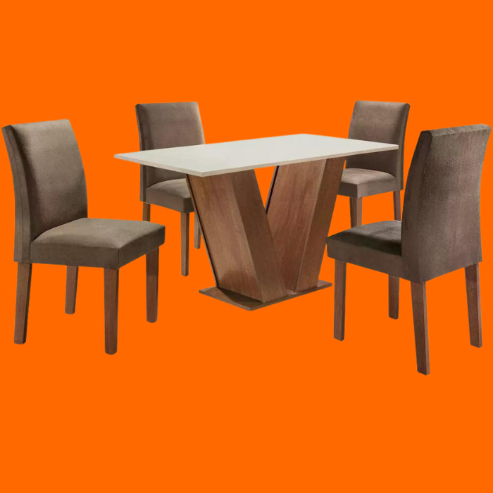 Conjunto Sala de Jantar Mesa Tampo MDF 4 Cadeiras Espanha - Siena Móveis 