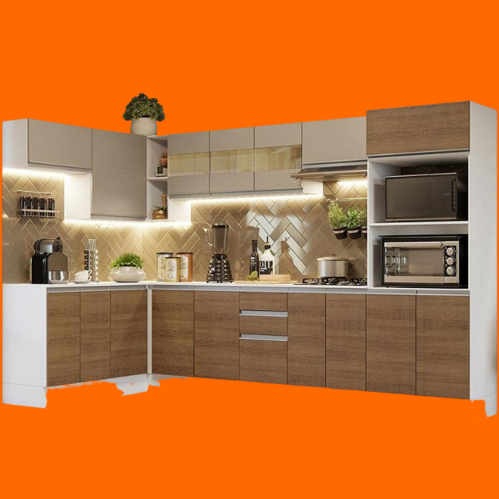 Armário de Cozinha Completa de Canto 100% Mdf 447cm Smart - Madesa