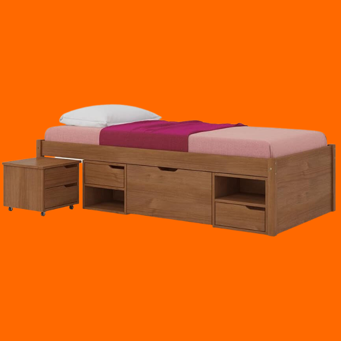 Cama Solteiro com 3 Gavetas e 1 Mesa de cabeceira Charme Inter Link 